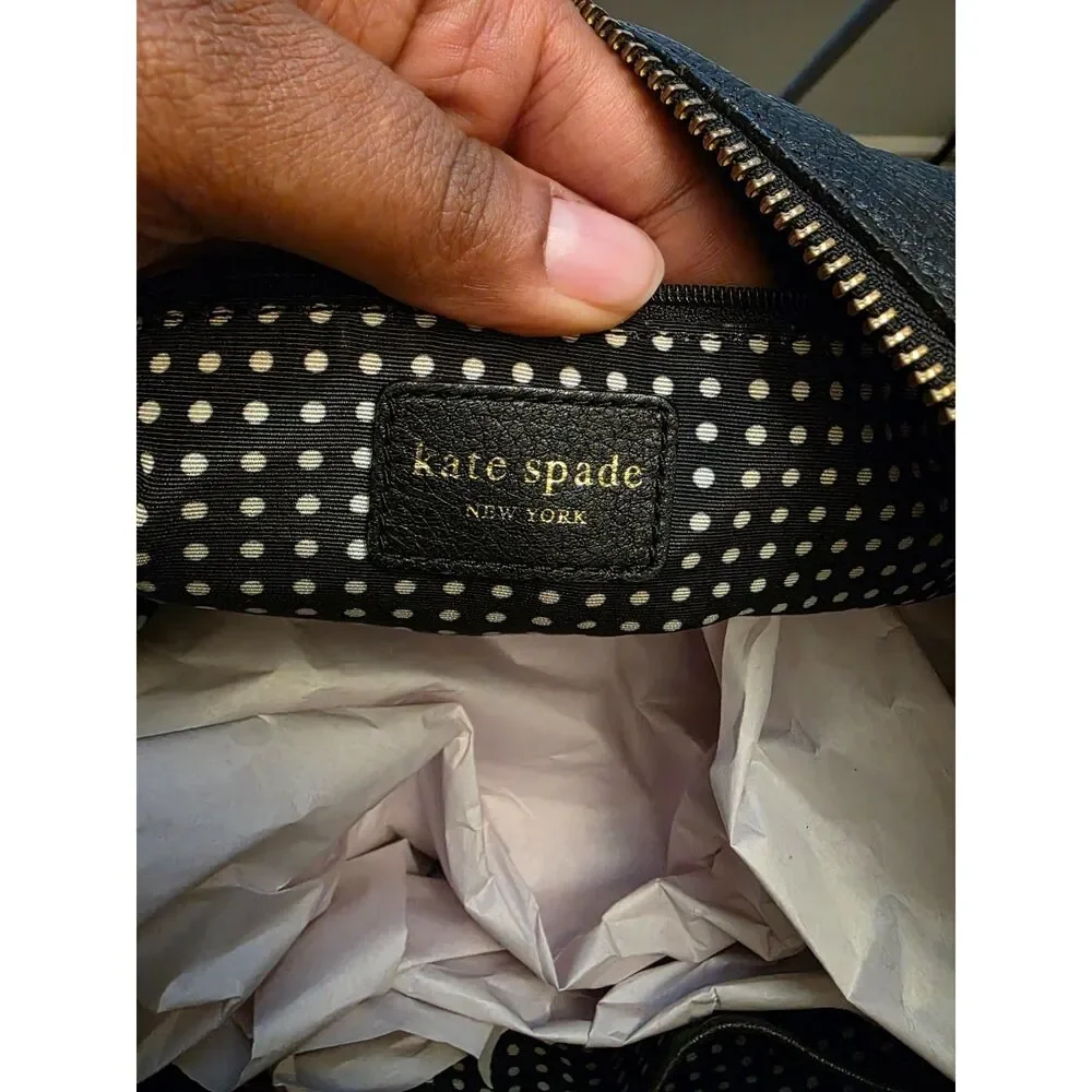 Kate Spade Black Pebbled Leather Hobo Shoulder Bag Tassel Polka Dot